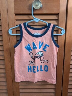 OshKosh Pink/Orange/Salmon Tank Top for Kids - 'Wave Hello' Graphic - Size 18m
